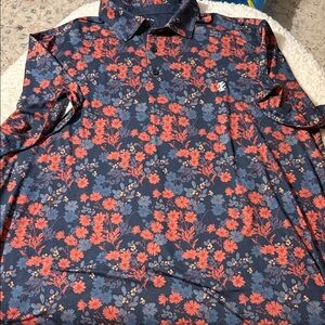 Izod Golf Red and Blue Floral Polo Shirt